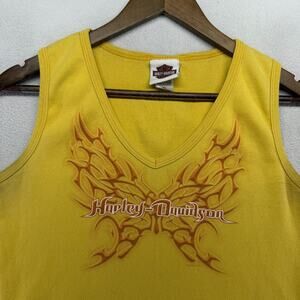 Vintage Harley Davidson Tank Women's XL Yellow Flames Graphic USA Made y2k Biker